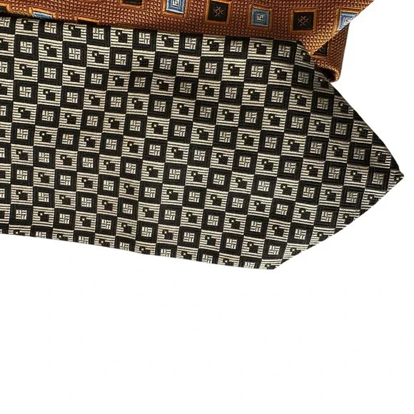 Mens Necktie Bundle Lot 6pc Gold Green Brown Geometric Leaf Professional Ties